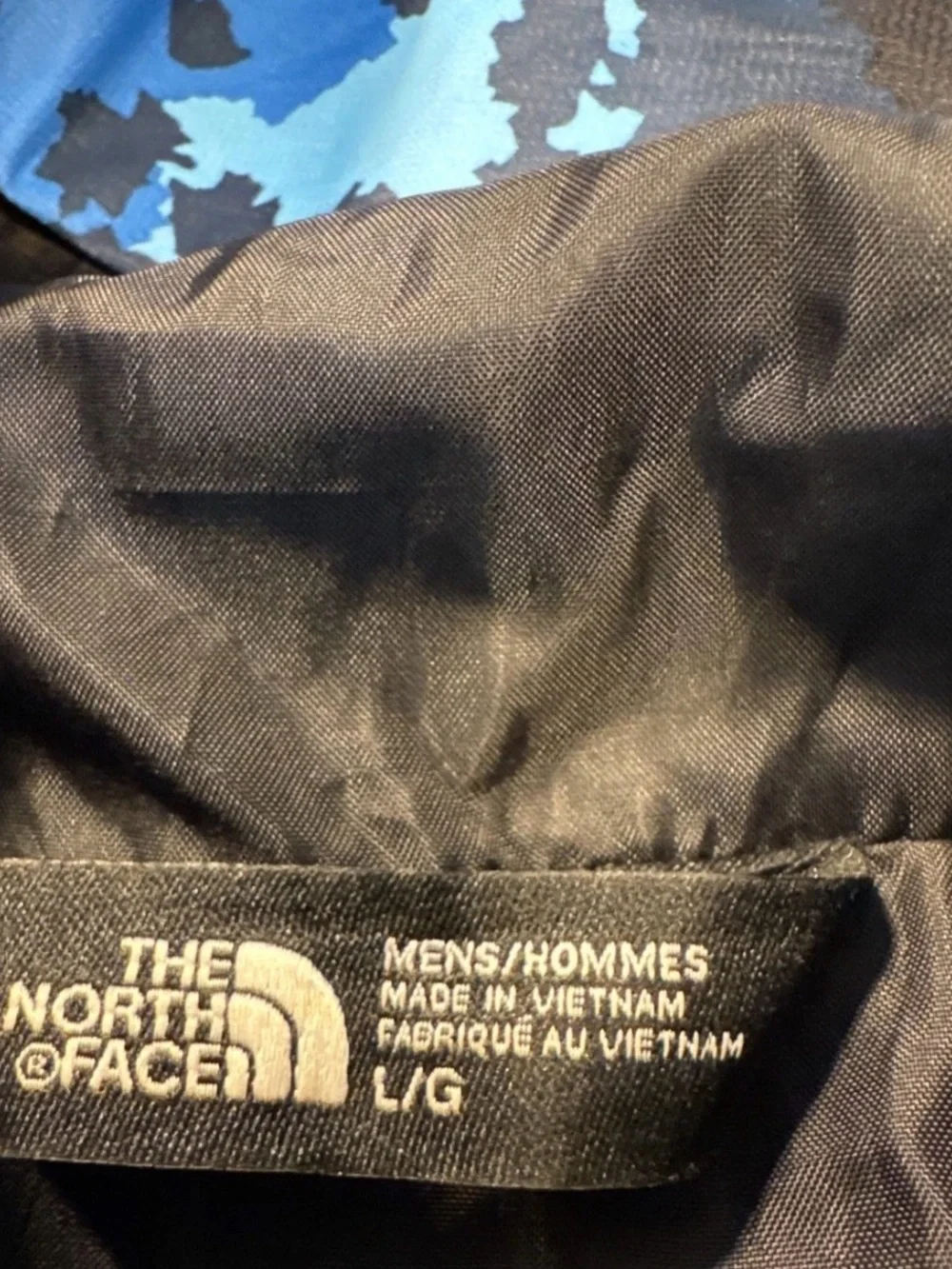 The North Face Mountain Mens Large Blue Camo Windbreaker Hooded Lightweight Sz L